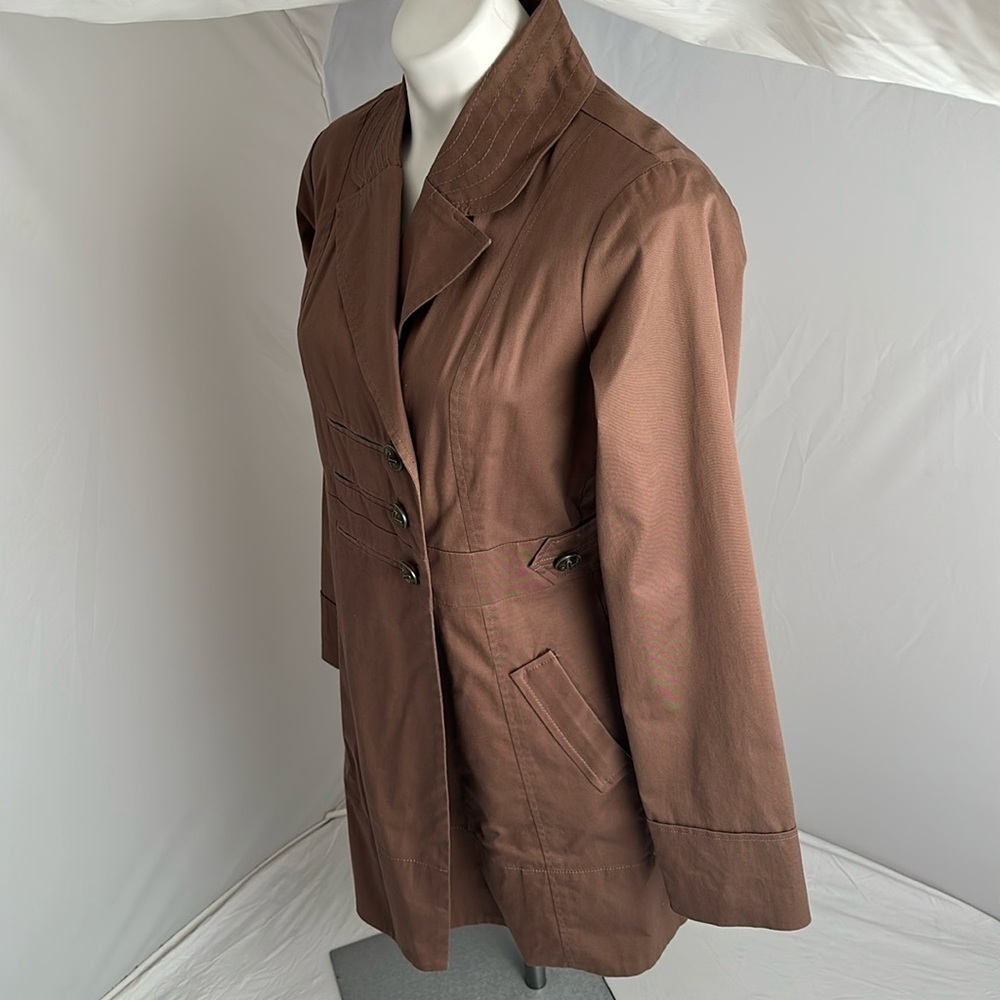 Jolt Y2K tan latte fitted double breasted military style trench coat L - Picture 2 of 10